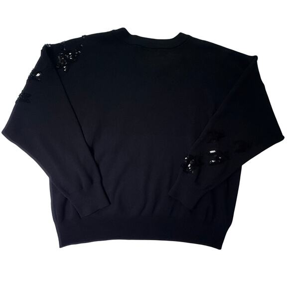 Karl Lagerfeld Paris Black Sequin Bird Sweater XL Knit Embellished Pullover - Picture 2 of 13